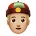苹果系统里的戴无檐便帽帽子、瓜皮帽的男人：中等浅肤色emoji表情