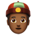 苹果系统里的戴无檐便帽帽子、瓜皮帽的男人：中等深色皮肤emoji表情